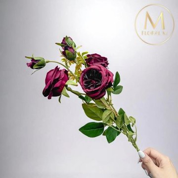 【Floral M】英式溫莎城堡花園薔薇勃根地紅仿真花花材1入組(人造花/仿真花/假花/花藝DIY/裝飾花材)