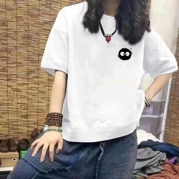台灣现貨100%純棉 大尺碼上衣 女生上衣 小煤球  短t 短袖女 短袖上衣 大尺碼上衣 oversize T恤女 短袖