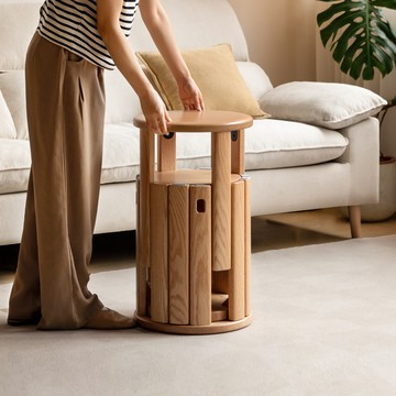 hoi!源氏木語平原橡木原木色實木邊几堆疊圓凳4件組 Y10T01