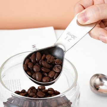 厨房小物 304不銹鋼咖啡豆量勺烘焙工具帶刻度加厚加深大肚勺子量匙家用