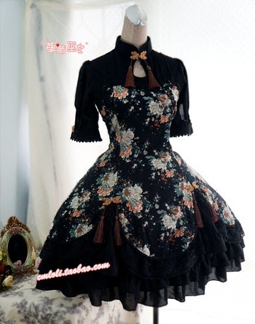 現貨 草莓巫女洛麗塔古風原創Lolita設計中華風牡丹op印花連衣裙