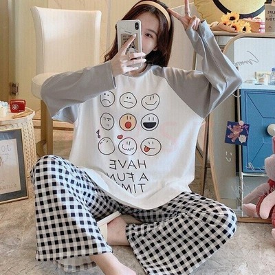 ヴィジョン ストリートウェア パジャマ レディース 春夏秋 長袖パジャマ 笑顔 チェック柄ロングズボン ルームウェア上下 可愛いパジャマ 部屋着 寝巻き 通販 Lineポイント最大get Lineショッピング