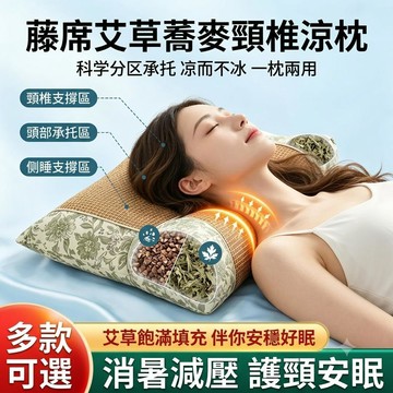 台灣有貨⚡蕎麥艾草頸椎枕 12味草本藤席三角枕 護頸枕頭 涼蓆枕頭 三角連體枕 可拆洗 夏季清涼枕頭 草本枕頭 艾草枕