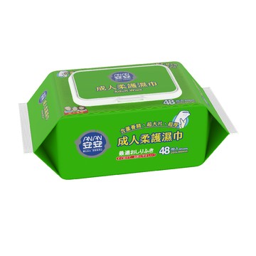 安安 成人柔護濕巾 加大型濕紙巾- 升級加蓋款(48抽/包)