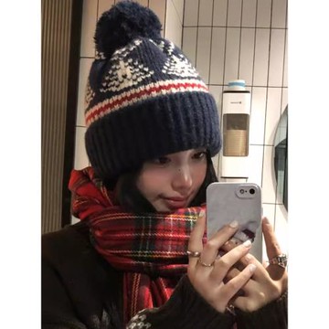 2025復古費爾島風毛線帽子女冬季加厚保暖針織帽日系可愛護耳冷帽