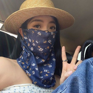 ✅防曬面罩女夏季遮陽碎花小清新面紗掛耳護頸防紫外線學生騎行面巾【台灣出貨】