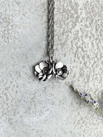 925純銀雙銀蓮花項鍊 / 花 / 植物 / 復古 / 防過敏 / 含鍊