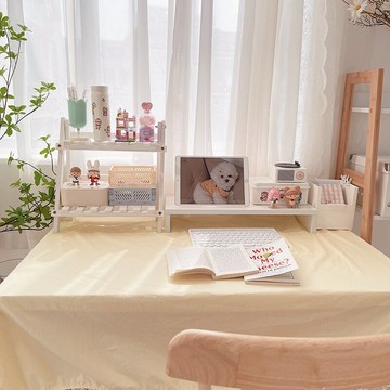奶黃色桌布少女心奶油色學生書桌布 芝士蛋糕色毛球桌墊