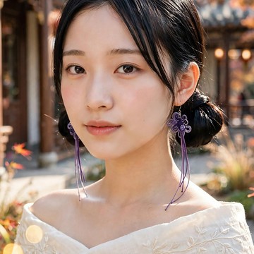 日式繩結耳環 - 隨風搖曳、輕盈飄逸，觸動心弦 | 點綴著細緻小花的輕巧日式風格單品。適合搭配浴衣、和服，亦能點亮您的日常洋裝。