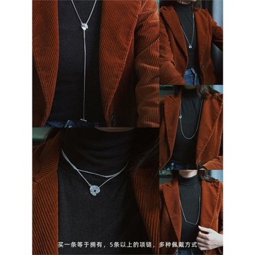 耳邊鐺405松本惠奈超長雙層小眾設計感項鏈銀色高級感鎖骨鏈頸鏈