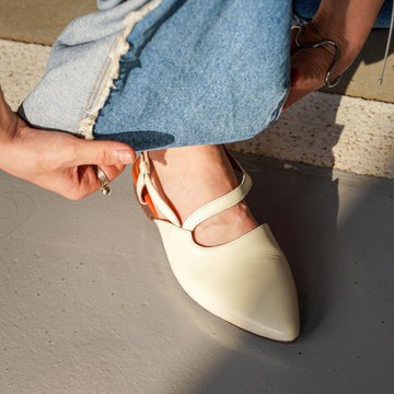 尖頭繞踝涼女鞋/米色/661C楦