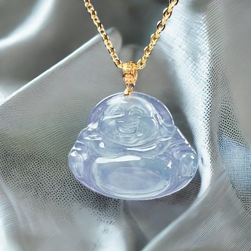 【母親節特惠】冰種藍水彌勒佛項鍊18K金頭 | 天然翡翠A貨 | 送禮