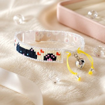 貓臉與肉球珠飾編織 貓咪項圈 黑貓 Beaded Cat Collar ( Cat Face & Paw )