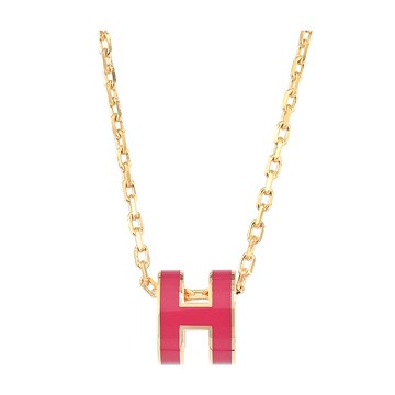 Hermes 愛馬仕 Mini Pop 經典H立體橢圓簍空項鍊(B3墨西哥玫瑰/金)