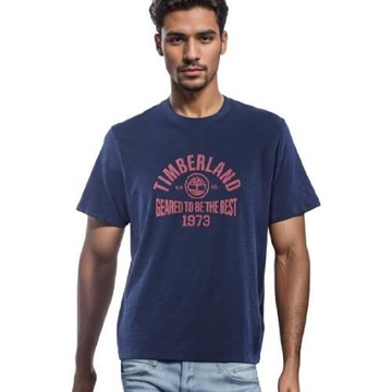 任-Timberland 男款深寶石藍印花短袖T恤│A6988433