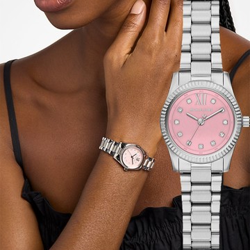 Michael Kors MK Lexington 時尚晶鑽大三針女錶-粉/26mm MK4996