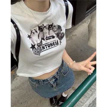 慵懶隨性 短袖 短版t 短版上衣 oversize t恤 白t 韓國短版上衣 ins 風 寬鬆短版上衣 甜辣風 衣服女