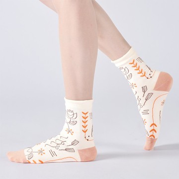 花的孩子 中筒襪 - 米白(M)