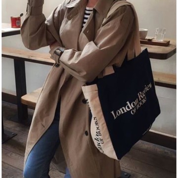 拉鏈款英國倫敦書店包郵大包包女容量文藝帆布袋 ins單肩包手提袋