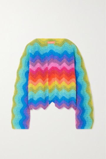 Rose Carmine - Cropped Striped Crochet-knit Mohair-blend Cardigan - Blue - One size
