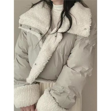 短款仿羊羔毛寬松雙面穿棉衣外套