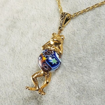 Millefiori 玻璃金蛙青蛙吊墜項鍊女孩女士珠寶禮物