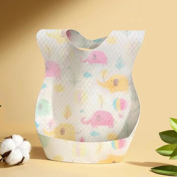 拋棄式兒童吃飯圍兜(10入組)-繽紛小象-白色-34.5x24.5cm