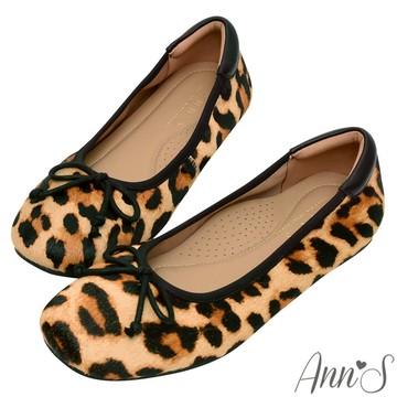 Ann’S寬腳版友善 牛麂皮真皮蝴蝶結娃娃鞋1.5cm-豹紋