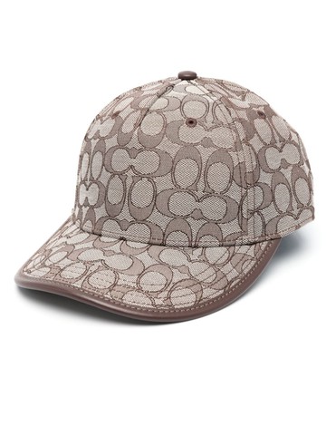 Coach - monogram jacquard cap - women - Cotton/Cotton/Polyester/Calf Leather - XS/S - Brown