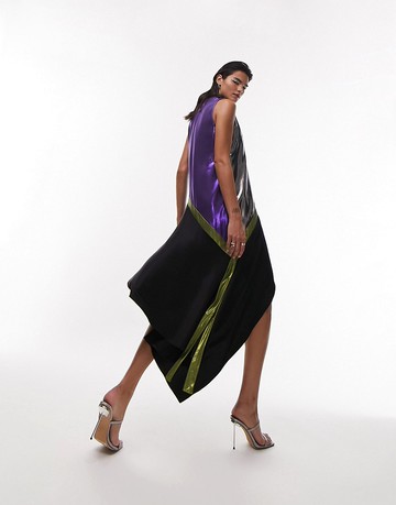 Topshop Premium Limited Edition asymmetric hem patchwork dress in multi
