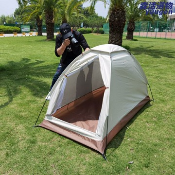 【超輕便攜】單人帳篷 戶外帳篷 露營帳篷 野營帳篷 防雨防曬 米色直開門 網紗透氣 家用應急 快速搭建