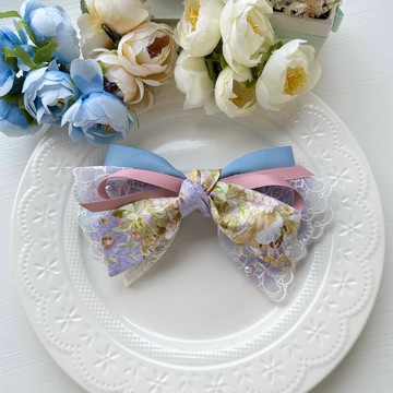 彈夾-棉布蕾絲浪漫風格髮夾髮飾-藍紫色