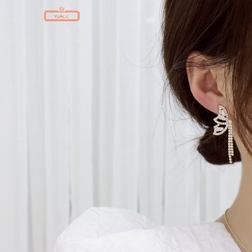 925銀針 E26鋯石蝴蝶翅膀流蘇耳環 ♚Yu識美♚