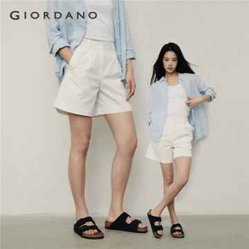GIORDANO 韓國明星同款 女裝通勤純棉壓褶中腰休閒短褲 05405514