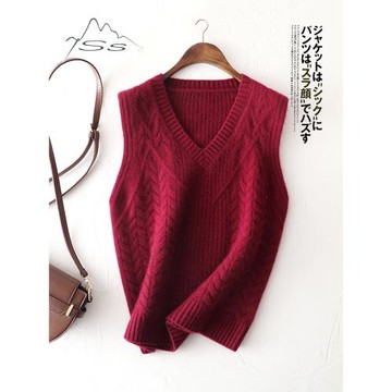 安哥拉紅~羊絨馬甲女100純山羊絨v領搭配襯衫疊穿背心針織坎肩