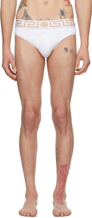 Versace Underwear 白色 Greca Border 三角泳裤