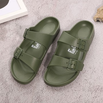 輕量雙排扣室外拖鞋-軍綠