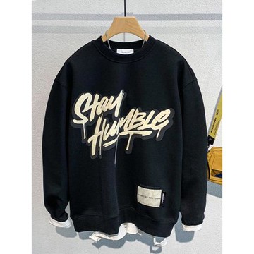 字母印花圓領衛衣男秋季ins潮流2024新款時尚休閑寬松長袖上衣潮