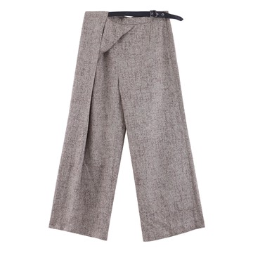 小羊皮繫帶雙摺寬褲