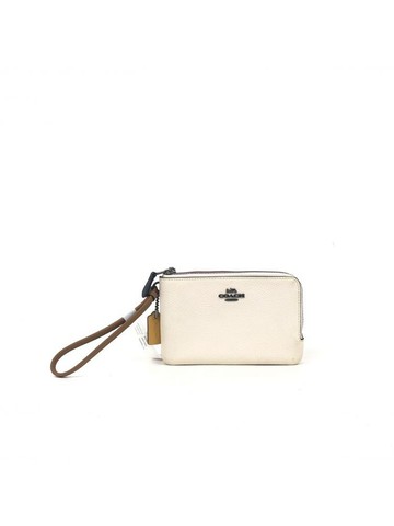 coach 白色 Double Corner Zip Wristlet 拼色皮革手拿包