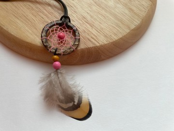 捕夢網//項鏈//木//粉紅