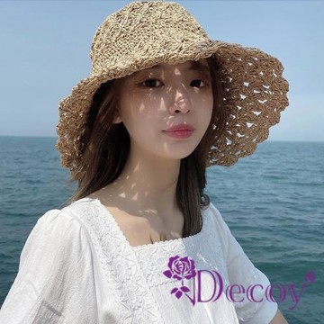 【Decoy】編織休閒 透氣防曬鏤空草編漁夫帽/卡其