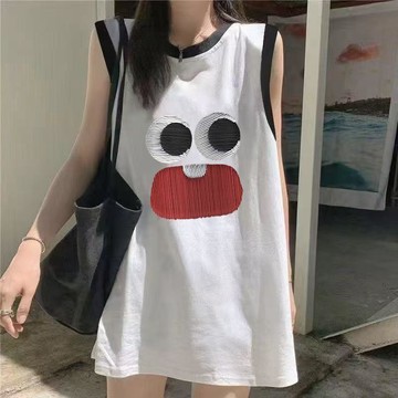 臺灣出貨撞色t恤2026夏季新款無袖拼接小個子寬鬆百搭顯白顯瘦背心女上衣0615