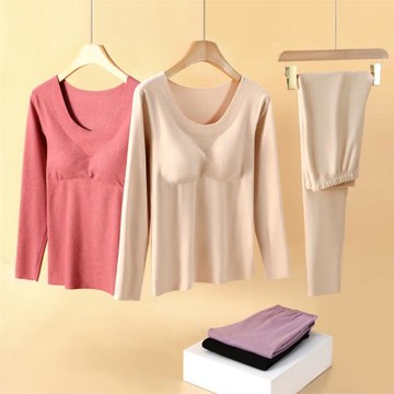 雙面德絨帶胸墊內搭女士保暖套裝