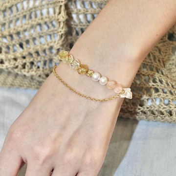 覺知之光 托帕石與珍珠、閃靈 能量手鍊