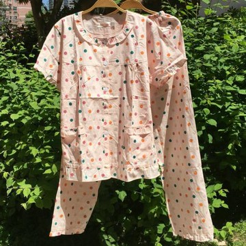 純棉布睡衣女士春秋中老年開衫短袖大碼夏季薄梭織全棉套裝家居服