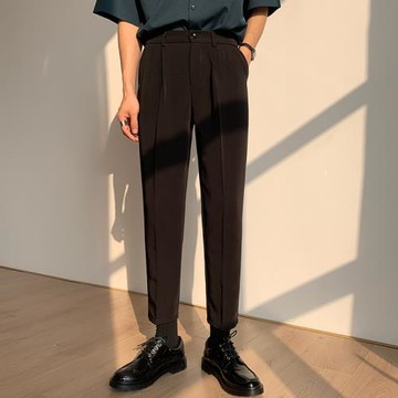 春夏ins垂感滑料免燙錐形小西褲男 韓版小腳修身西裝褲男九分褲潮