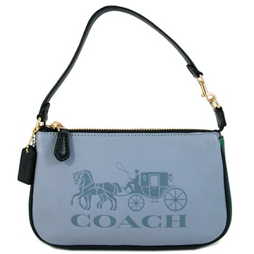 COACH NOLITA 壓印大馬車LOGO藍綠撞色皮革復古肩背包