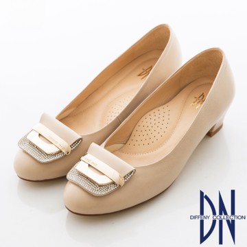 DN 柔軟減壓 羊皮鑽飾優雅百搭跟鞋 可可