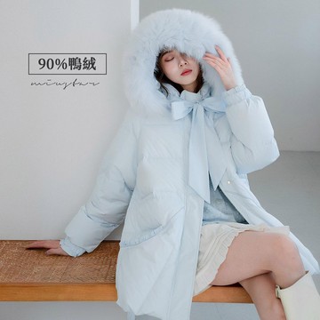 現貨★90%白鴨絨可拆狐狸毛邊連帽綁帶花邊口袋外套(共3色)1223 【NR2662】